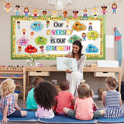 Diversity Bulletin Board Decoration Set Diverse Students Borders Cutouts for Party School Classroom Door Welcome Bulletin Board Craft Home Wall(Our Diversity is Our Strength) - style: Our Diversity is Our Strength
