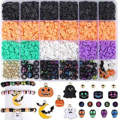 XIANNVXI 2846pcs Halloween Clay Beads Jewelry Making Orange Purple Black White Green Friendship Bracelet Supplies with Halloween Pattern Clay Beads Crafts - color: Halloween Clay B