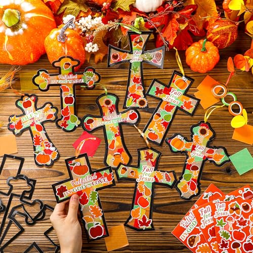 DoubleFill 48 Pcs Fall for Jesus Suncatchers Craft, Christian Fall Crafts - style: Fall for Jesus