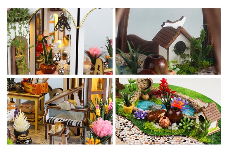 Hanging Garden DIY Miniature House Kit,Wooden Dollhouse with LED for Adults - style: Hanging Garden
