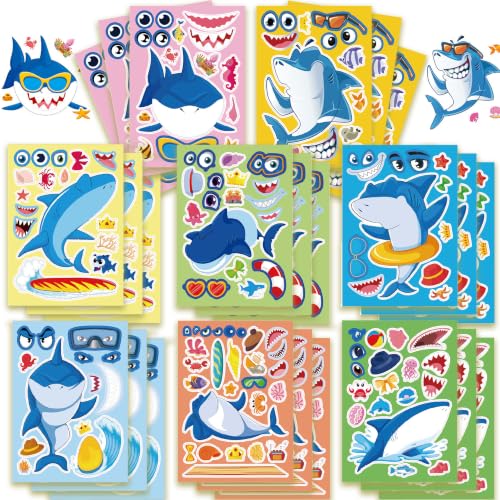 Shark Make-a-Face Stickers 24 Sheets, Ocean Party Crafts for Kids - color: Shark