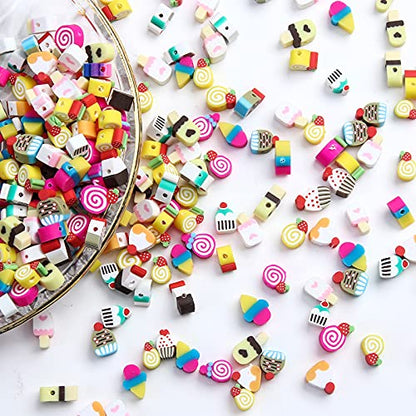 100pcs Mixed Polymer Clay Spacer Beads for Women Jewelry Making DIY Bracelet Necklace Hair Clip Accessories (Candy) - color: Candy