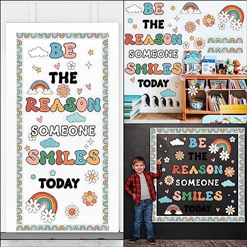 Boho Rainbow Classroom Bulletin Board Decoration Set Welcome Borders Cutouts for Back to School Classroom Door Welcome Bulletin Board Craft Party Home Wall(Be The Reason Someone Smile Today) - style: Be The Reason Someone Smile Today