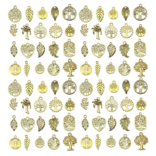 WOCRAFT 60pcs Antique Gold Tree Leaf Charms Bracelet Charms for Jewelry Making Sets DIY Necklace Bracelet Keychain Crafting Charms Kit Craft Supplies (SN888) - color: Antique Gold, size: Tree Leaf Charms