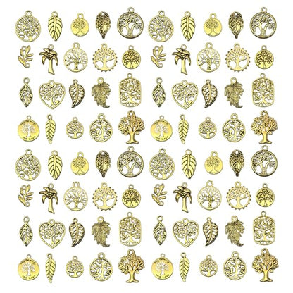 WOCRAFT 60pcs Antique Gold Tree Leaf Charms Bracelet Charms for Jewelry Making Sets DIY Necklace Bracelet Keychain Crafting Charms Kit Craft Supplies (SN888) - color: Antique Gold, size: Tree Leaf Charms