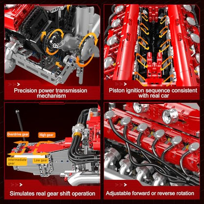 Mould King V12 Engine Model Kit That Runs, MOC Engineering Model Building Kit with Battery and Motor, 3472 PCS STEM Engineering Building Blocks for Adults - color: Red