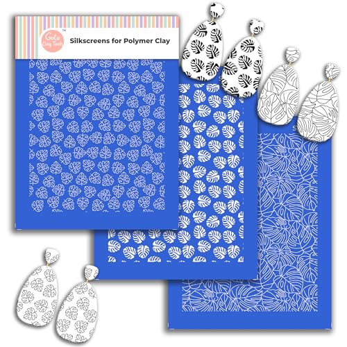 Monstera Leaf Silk Screen Stencils for Polymer Clay, 3 PCS Tropical Pattern Silkscreen for Polymer Clay Earring Making, Reusable Silk Screen Stencils for Polymer Clay SSCMB-48 - color: Monstera