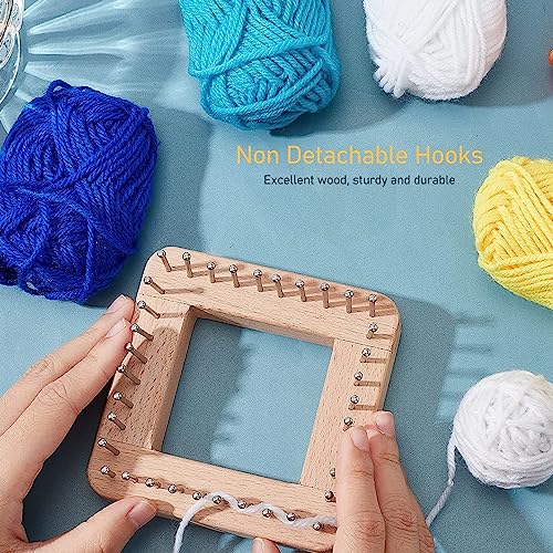 Square Wooden Knitting Loom with Multiple Hooks, Mini Crochet Board for Weaving Scarves, Hats, Socks and Hairband - DIY Beginner Knitting Tool - size: Small
