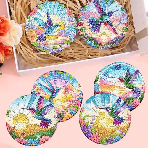 8 Pcs Diamond Art Coasters Kit for Adult with Holder, Diamond Coaster 4x4in - color: Hummingbird Coasters, size: 8 Pcs 4x4in