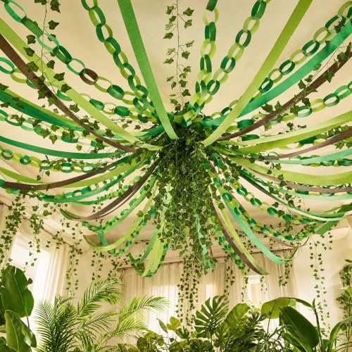 500 Sheets Green Paper Chain Strips and Vine Garland Set with Crepe Paper - color: Rainforest-500Pc