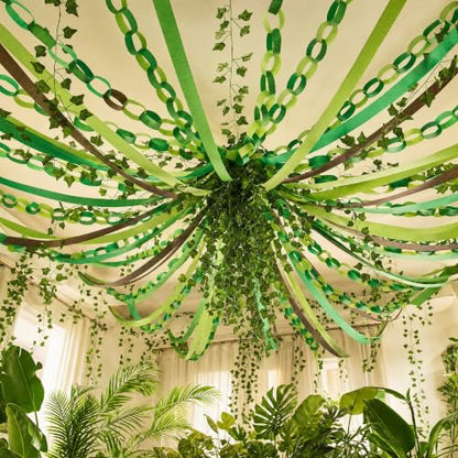 500 Sheets Green Paper Chain Strips and Vine Garland Set with Crepe Paper - color: Rainforest-500Pc