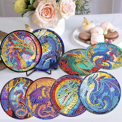 Diamond Art Coasters Kit, 8 Pieces Dragon Diamond Painting Coasters Kit - color: Dragon