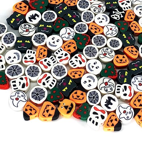 100 Pcs Polymer Clay Beads Mixed Heishi Spacer Beads Supplies for DIY Bracelet Earring Necklace Jewelry Making (Halloween-2) - color: Halloween-2