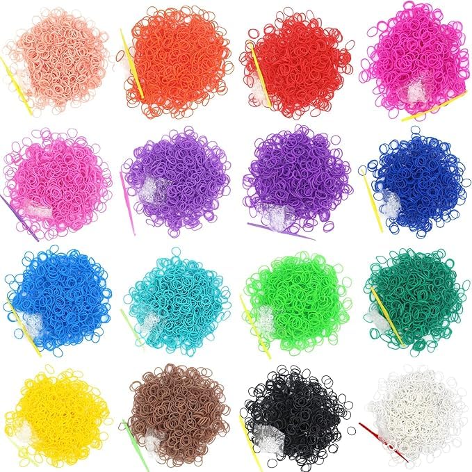 3000 Loom Rubber Bands Refill Kit,75 S-Clips & 5 Hooks Bracelet DIY Pink - color: Pink