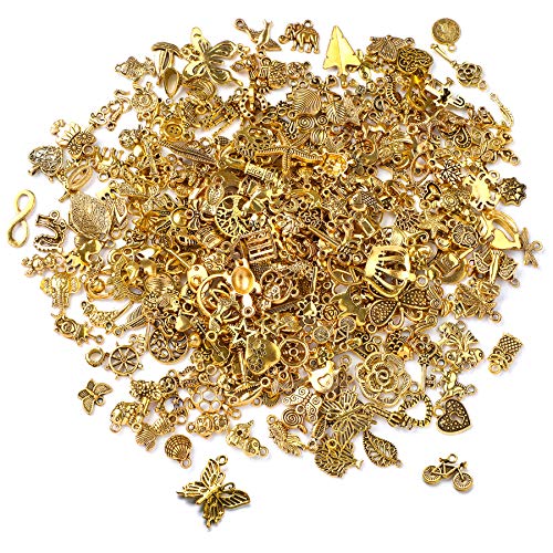 SANNIX 350Pcs Antique Gold Charms Bulk Lots Jewelry Making Charms Assorted - color: Antique Gold