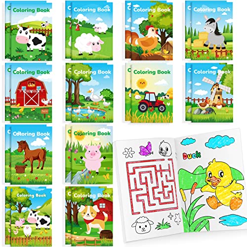 BenLouis 24 Pcs Farm Animals Mini Coloring Books for Kids Party Favors - style: Farm
