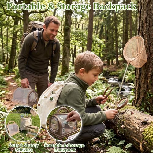 9 Pcs Bug Catcher for Kids, Outdoor Kids Explorer Kit with Magnifying Glass Butterfly Backpack & 6 Bug Catching Accessories, Outdoor Explorer Kit Nature Exploration Toys STEM Gift for Boys Girls 3-12