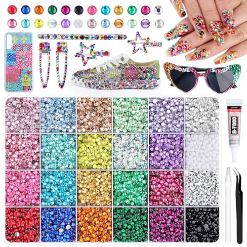 14400Pcs 4mm Resin Rhinestones Bedazzling Kit, Pink Red Black Flatback Gems - color: 4mm