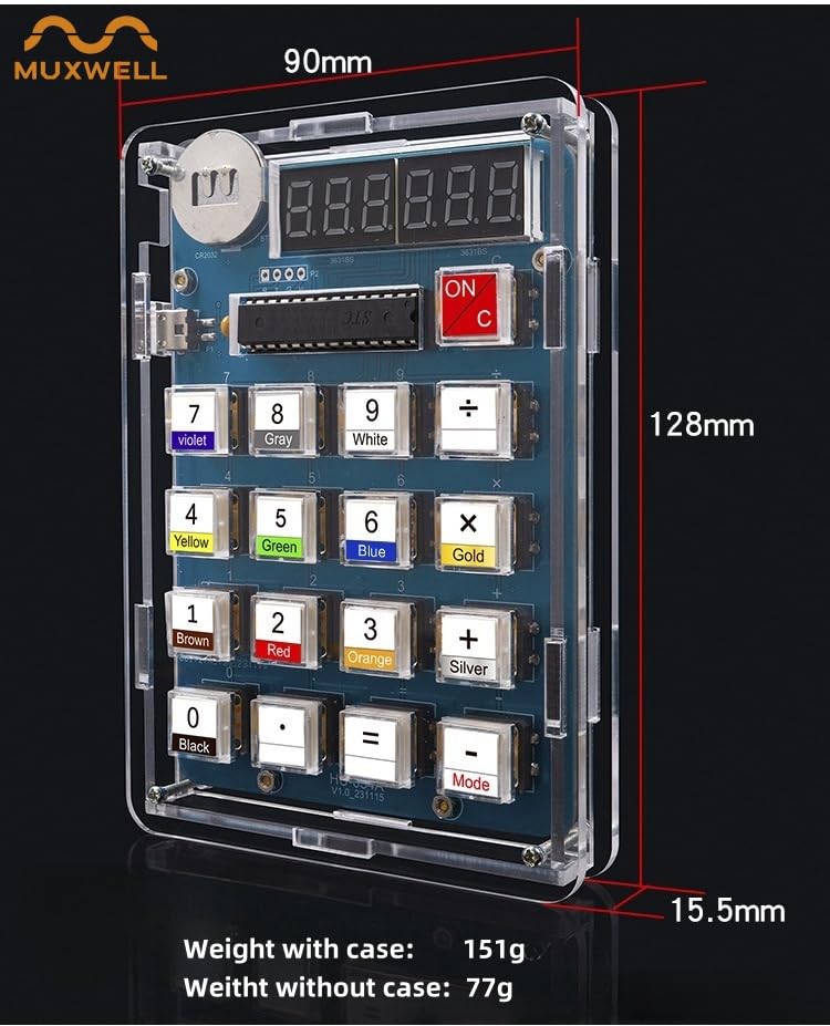 DIY Electronic Calculator Kit, 6-Digit Display, Soldering Practice Project with Resistance Reader