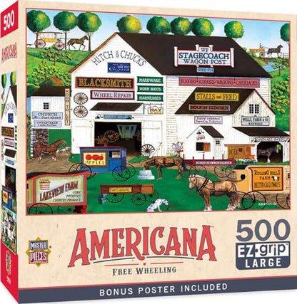 MasterPieces - 500 Piece Jigsaw Puzzle, Large EZ Grip Shapes, Free Wheeling, Fun for Adults, Seniors, Family, Kids, 19.25" x 26.75" - style: Free Wheeling