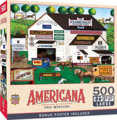 MasterPieces - 500 Piece Jigsaw Puzzle, Large EZ Grip Shapes, Free Wheeling, Fun for Adults, Seniors, Family, Kids, 19.25" x 26.75" - style: Free Wheeling