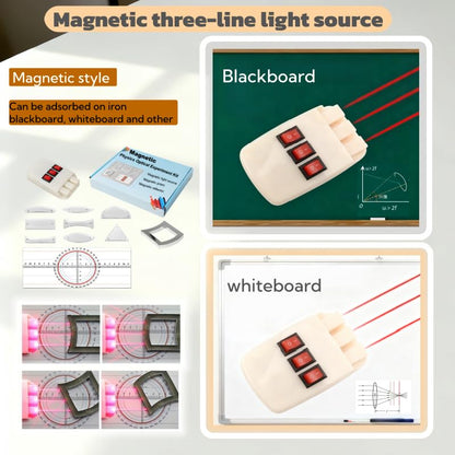 Magnetic Physics Optical Experiment Kit with Adjustable Triple Laser Source, Prisms, Reflectors, Educational Lab Equipment for Light Refraction and Reflection Experiments,Teaching Supplies