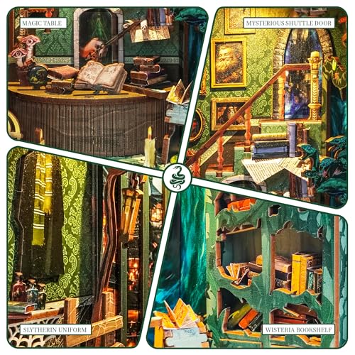 DIY Book Nook Kit 3D Wooden Puzzle DIY Miniature House Kit Magic Dollhouse Tiny House Bookshelf Dollhouse for Adults with LED Light- Snake House (SQ-41) - color: Snake House