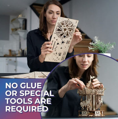 UGEARS Carousel 3D Wooden Puzzles for Adults - Mechanical 3D Model Self-Assembling Craft DIY Kit Adult 3D Puzzle Gift, Wooden Model Kits for Adults