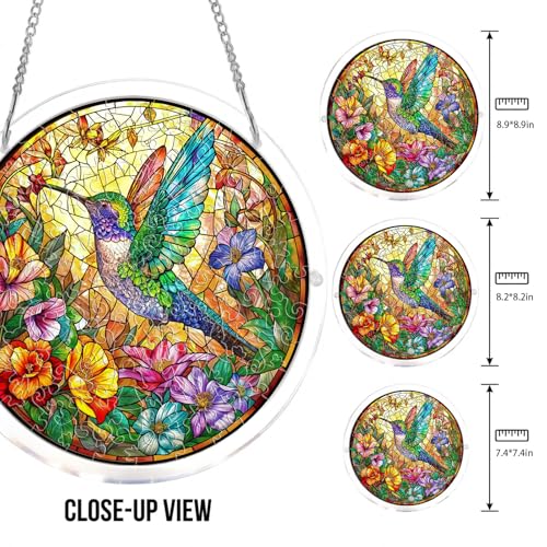 Acrylic Jigsaw Puzzle Suncatcher - Hummingbird Garden - color: Hummingbird Garden, size: S-7.4in*7.4in