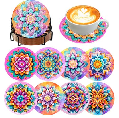 8 Pcs Diamond Art Coasters Kit for Adult with Holder, Diamond Coaster 4x4in - color: Mandala Coasters, size: 8 Pcs 4x4in