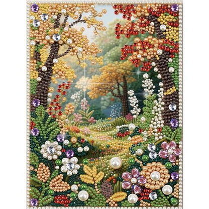 LAKEQUILL 5D DIY Partial Special Shaped Drill Pearl Diamond Art Painting Kit, Country Roads in Spring Landscape Art, Rhinestone Craft for Home Living Room Wall Decor 30x40cm