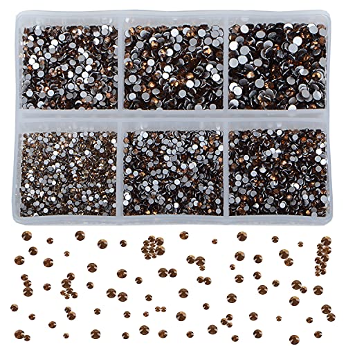 Bymitel 7200 Pieces 6 Mixed Sizes Glue Fix on Glass Rhinestones Round Crystal Gems Flatback for DIY Jewelry Making with one Picking Pen(6-Sizes 7200PCS, Smoked Topaz) - color: Smoked Topaz, size: 6-SIZES 7200PCS