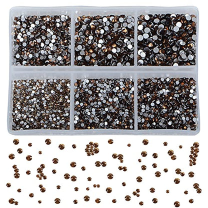 Bymitel 7200 Pieces 6 Mixed Sizes Glue Fix on Glass Rhinestones Round Crystal Gems Flatback for DIY Jewelry Making with one Picking Pen(6-Sizes 7200PCS, Smoked Topaz) - color: Smoked Topaz, size: 6-SIZES 7200PCS