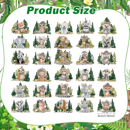Xuhal 30 Pcs Wildlife Diamond Painting Magnets Diamond Art Kits for Adults - color: Woodland
