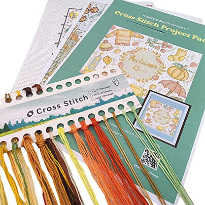Howie's Needlepoint Cross Stitch Kits, 11CT Pre-Printed Pattern Needlepoint Kits, Full Range of Stamped Starter Kits (Autumn Impression, 15 x 11.4 Inch) - color: Autumn Impression