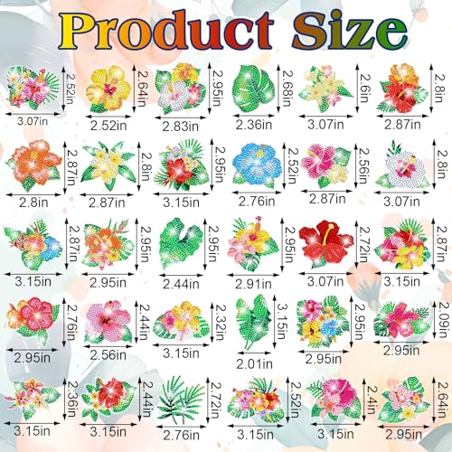 Remuuly 30 Pcs Hawaiian Diamond Painting Magnets Diamond Art Kits for Adult - color: Floral