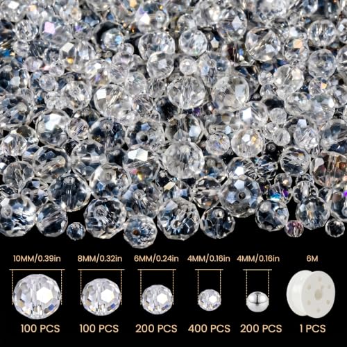 1000Pcs Glass Beads for Jewelry Making, 4/6/8/10mm Bracelet Making Kit - color: AB White