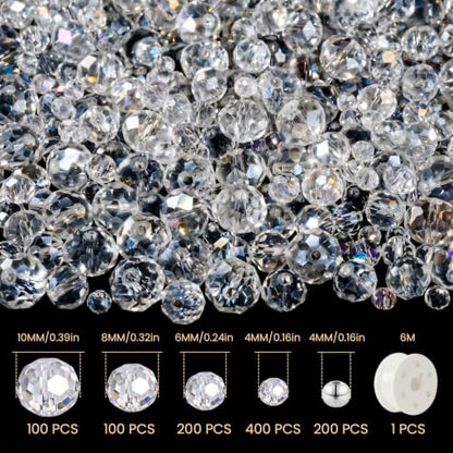 1000Pcs Glass Beads for Jewelry Making, 4/6/8/10mm Bracelet Making Kit - color: AB White