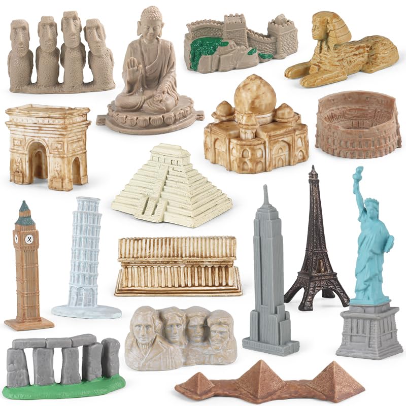 SCAHOW World Famous Building Models for Kids Toddlers 3 4 5 6 7 Years Old, 17pcs Landmark Architecture Toy Figurines,Edcucational Learning Toy Figure for Boys and Girls