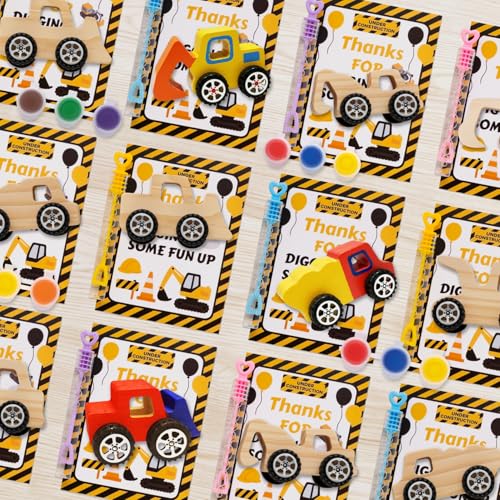 GOGREENWOVEN 12 PCS Construction Party Favors - DIY Wooden Truck Craft Kit
