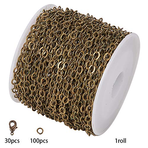 SUNNYCLUE DIY 33 Feet Antique Bronze Curb Cable Chain Link Necklace Small Width 3mm 30 Brass Lobster Claw Clasps, 100 Brass Jump Rings Antique Bronze Jewelry Chain for Jewelry Bracelet Necklace Making - color: Antique Bronze 3mm
