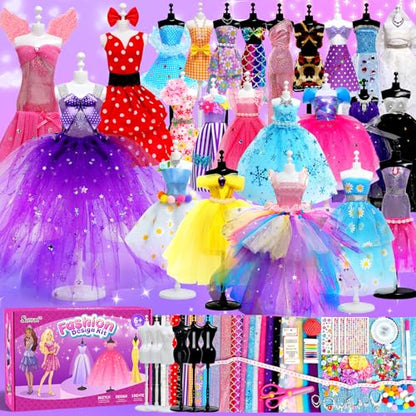 Sunrad 1500+ PCS Fashion Designer Kits for Girls with 6 Mannequins, DIY Arts & Crafts Sewing Kit for Kids Doll Clothes Making Toys, Birthday Gifts for Girls Age 6 7 8 9 10 11 12+