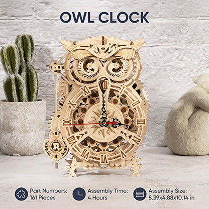 ROKR 3D Wooden Puzzles for Adults Mechanical Clock Kits - Owl Clock, DIY Model Building Kits Educational Brain Teaser Puzzles, Crafts/Hobbies/Gifts Desk Decor for Teens