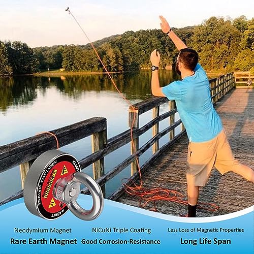 MUTUACTOR Powerful Fishing Magnet,Φ1.89” Neodymium Rare Earth Magnet Heavy Duty,350lbs Strong Pulling Force Round Magnets with Eyebolt Hooks for Salvage,Recovery and Retrieval - style: 350lb Magnet with Rope--Φ 1.89"