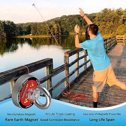 MUTUACTOR Powerful Fishing Magnet,Φ1.89” Neodymium Rare Earth Magnet Heavy Duty,350lbs Strong Pulling Force Round Magnets with Eyebolt Hooks for Salvage,Recovery and Retrieval - style: 350lb Magnet with Rope--Φ 1.89"