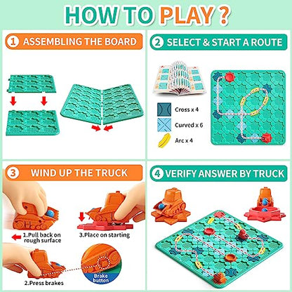 burgkidz STEM Road Build Puzzle: Teal Board, 200+ Chal. w/ 2 Cars - color: Green