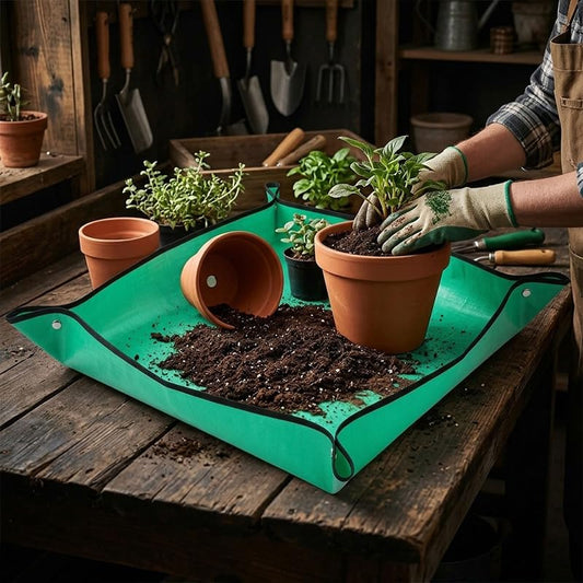 Plant Repotting Mat, 13"x13" Waterproof Gardening Mat for Indoor Transplanting, Thickened Foldable Potting Tray with Copper Buckles, Green - color: Green, size: 13" x 13"