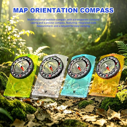 Outdoor Compass with Adjustable Declination, Magnifier, Ruler, Scale, Multifunctional Kids Waterproof Compass for Map Reading, Hiking, Camping, Navigation and Survival. - color: 4 PACK Transparent+Blue+Green+Orange
