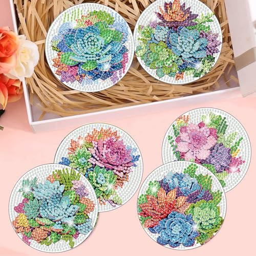 8 Pcs Green Plants Diamond Art Coasters Kit for Adults with Holder 4x4in - color: Plant Coasters, size: 8 Pcs 4x4in
