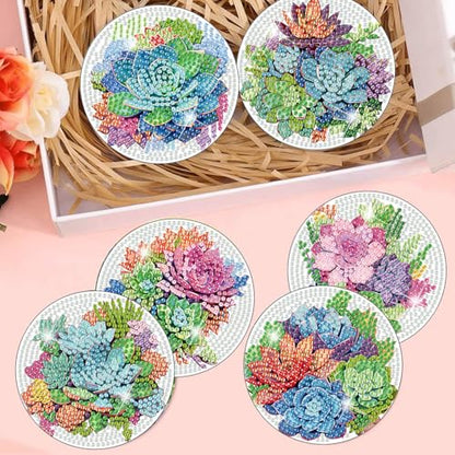8 Pcs Green Plants Diamond Art Coasters Kit for Adults with Holder 4x4in - color: Plant Coasters, size: 8 Pcs 4x4in